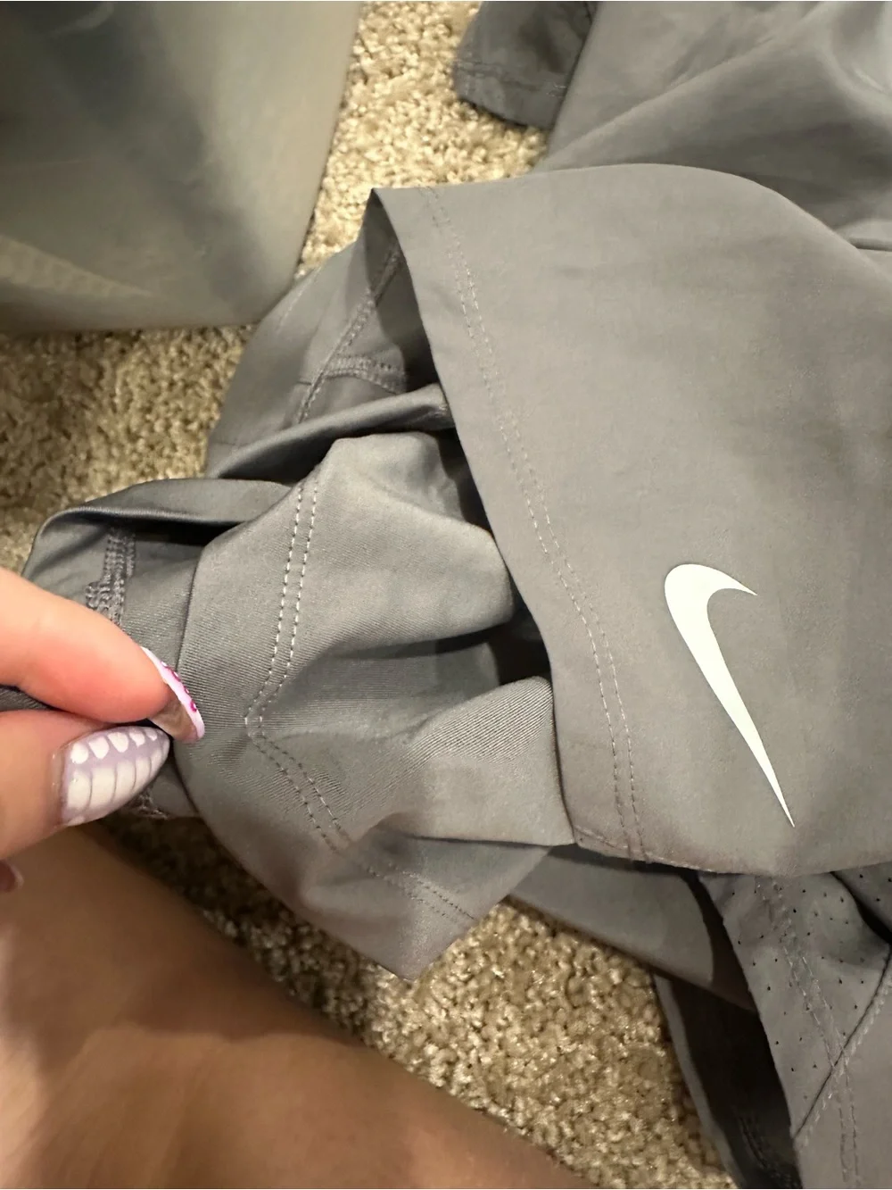 Nike Women's Gray Layered Athletic Shorts with Swoosh